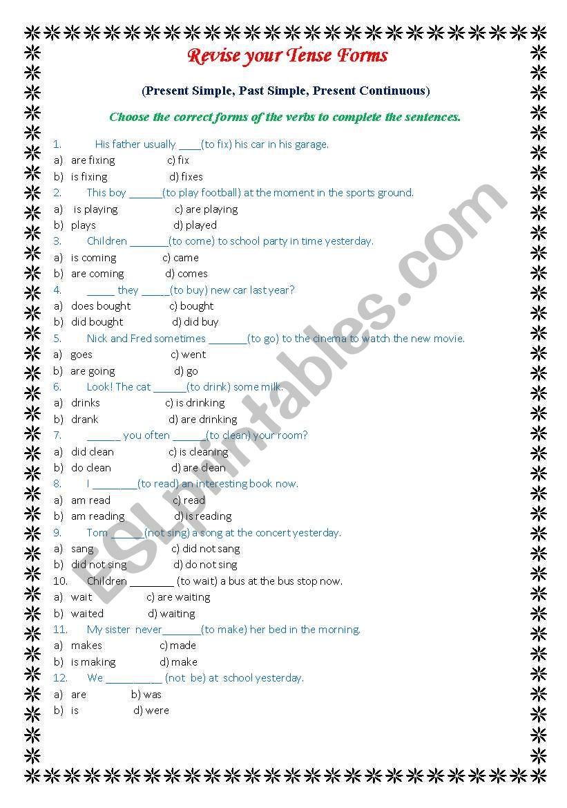 Revise your Tense Forms worksheet