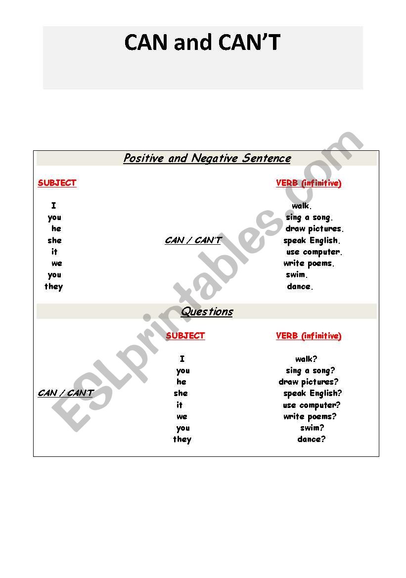 can and cant worksheet