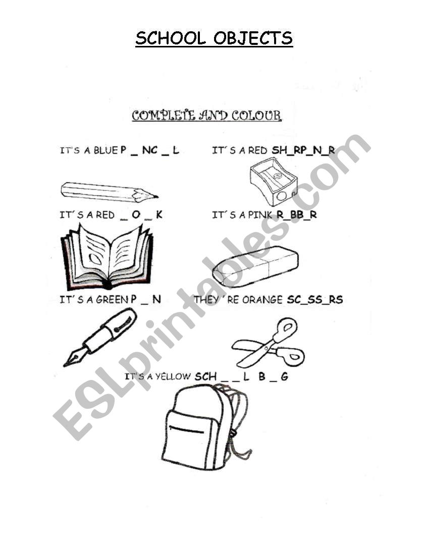 SCHOOL OBJECTS worksheet