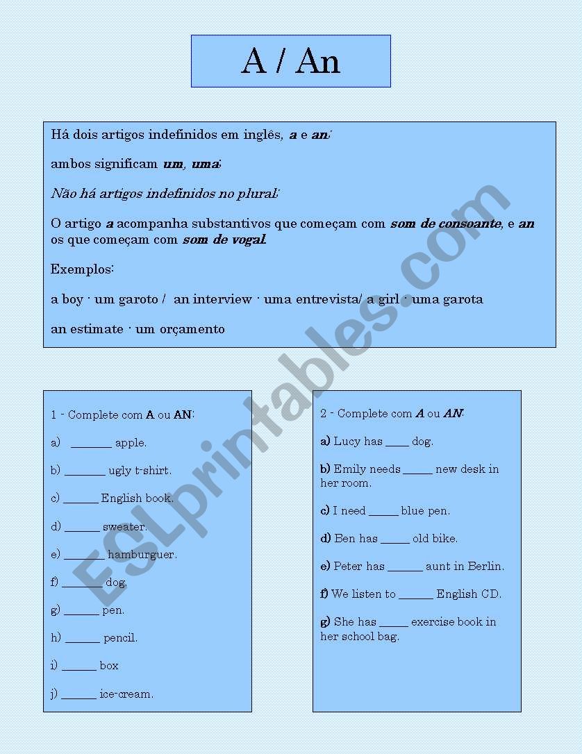 a - an  worksheet