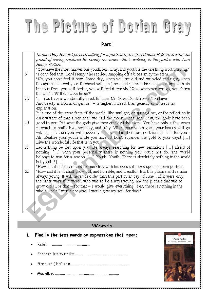 the picture of Dorian Gray worksheet