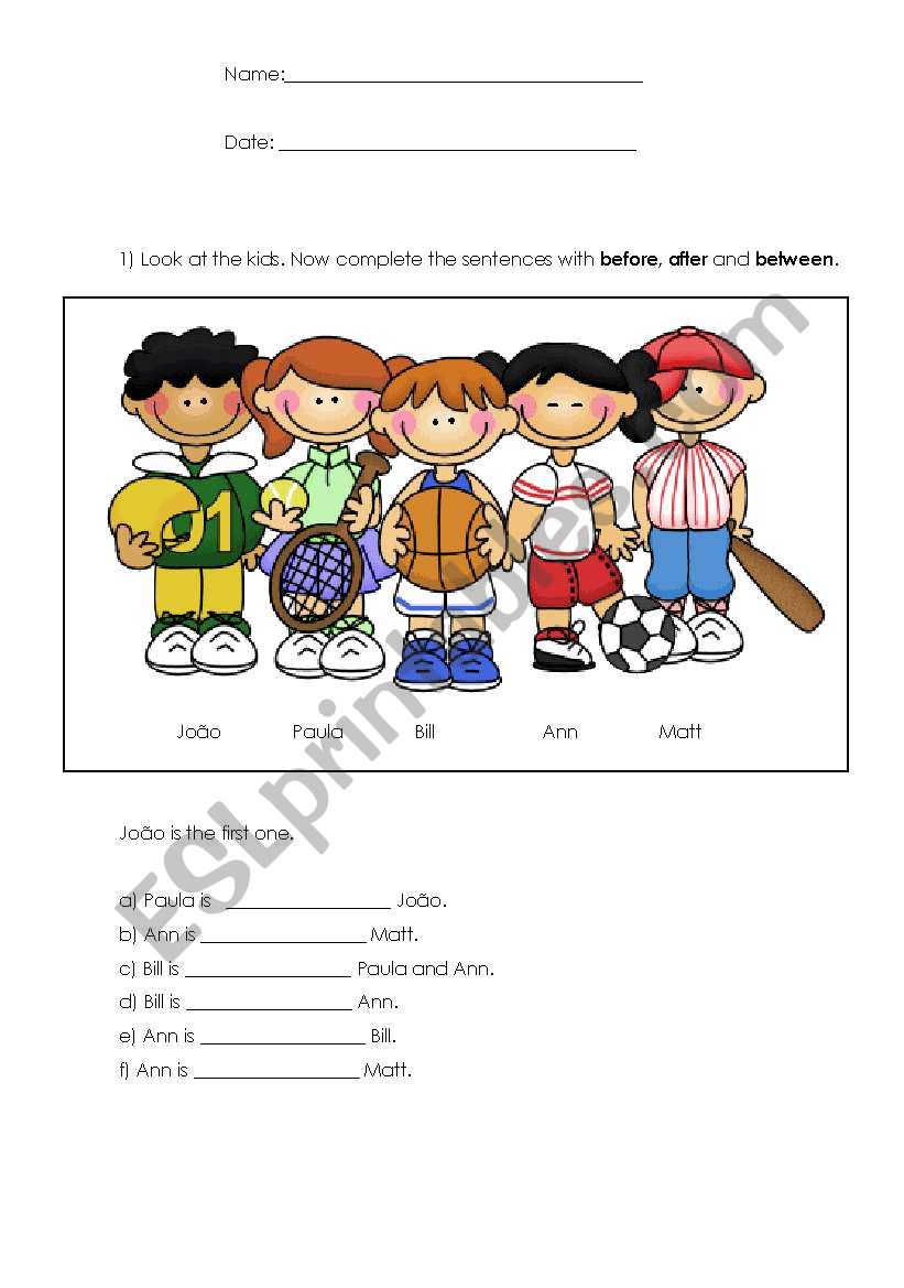 Before,after and between worksheet