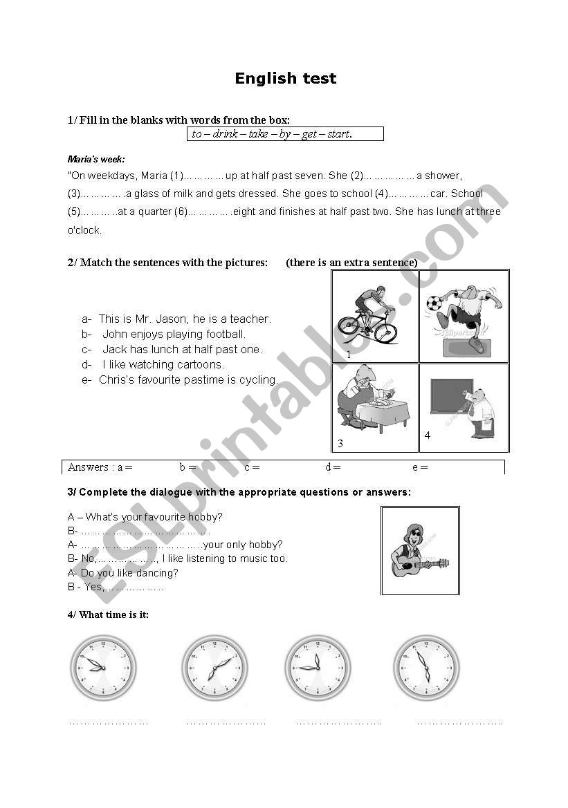 english test worksheet