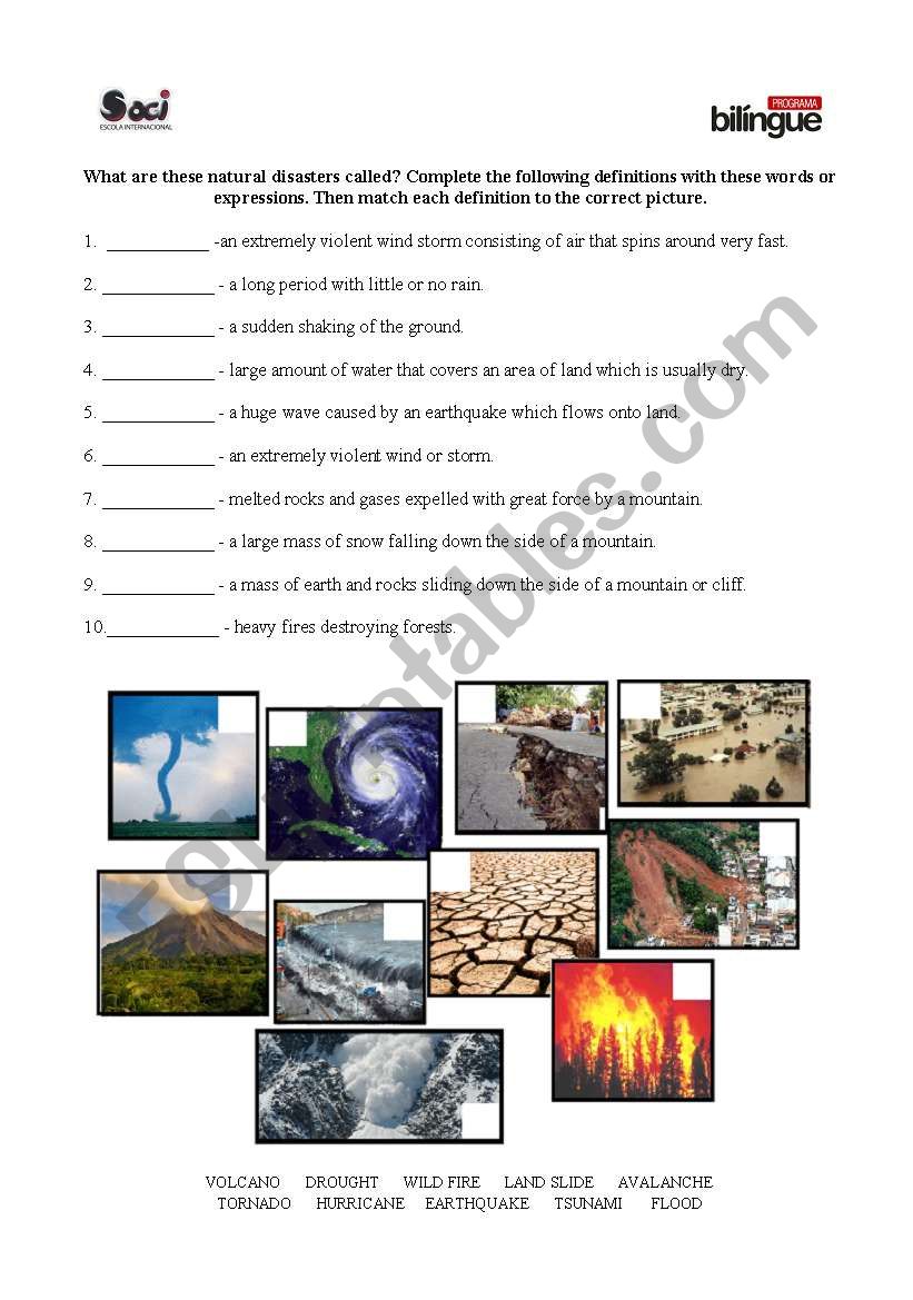 Natural disasters  worksheet