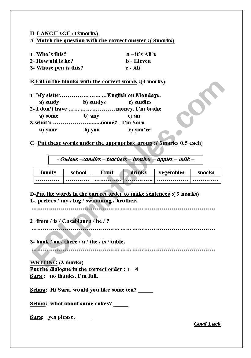 grammar exercises worksheet