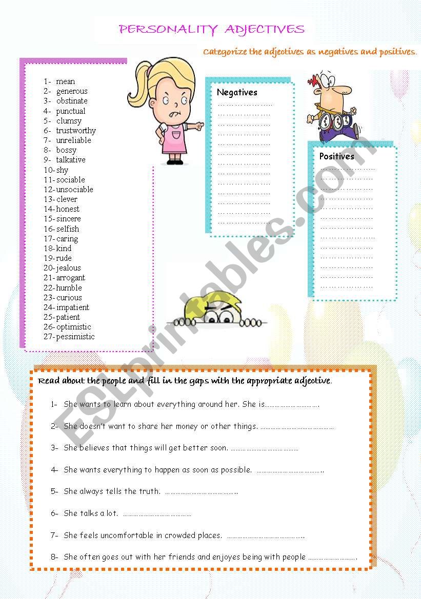 personality adjectives worksheet