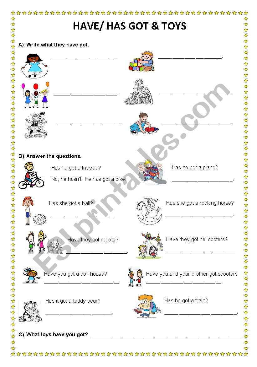 toys and have got/ has got worksheet