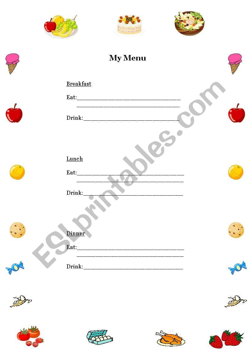 My Menu worksheet