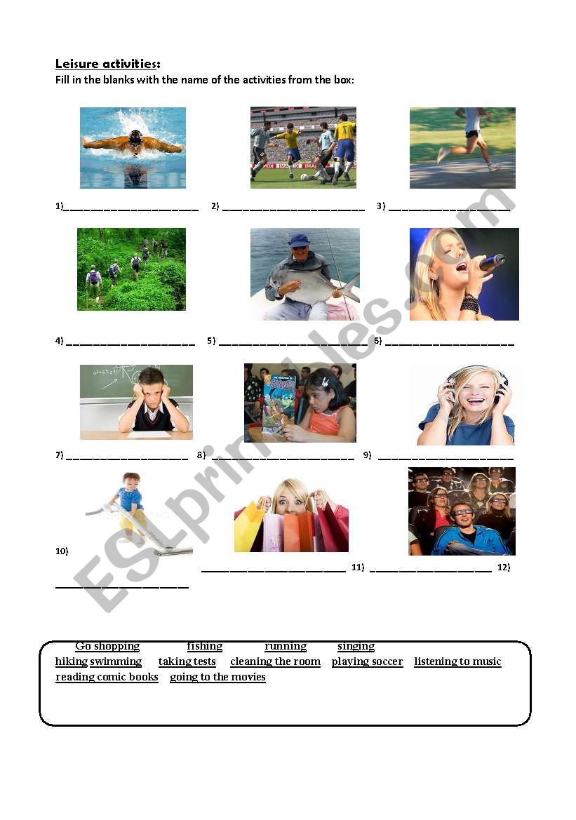 Leisure Activities worksheet