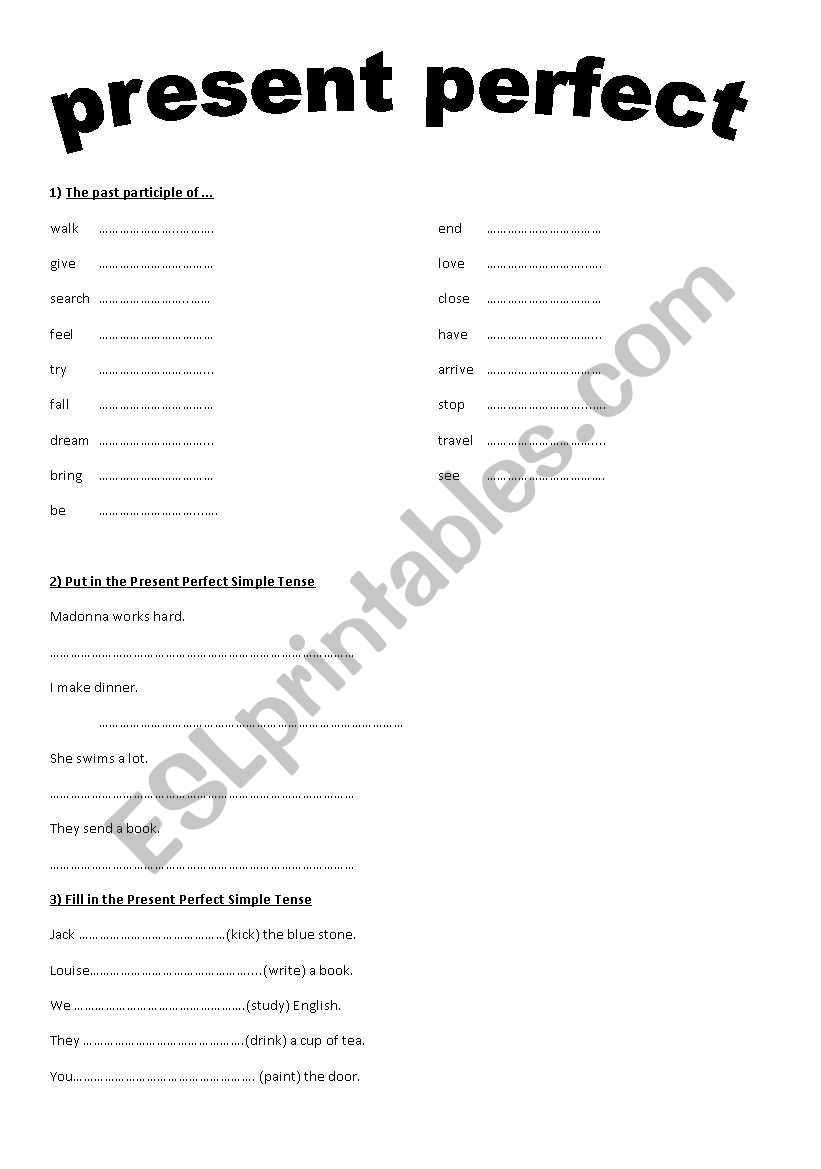 Present perfect practice worksheet