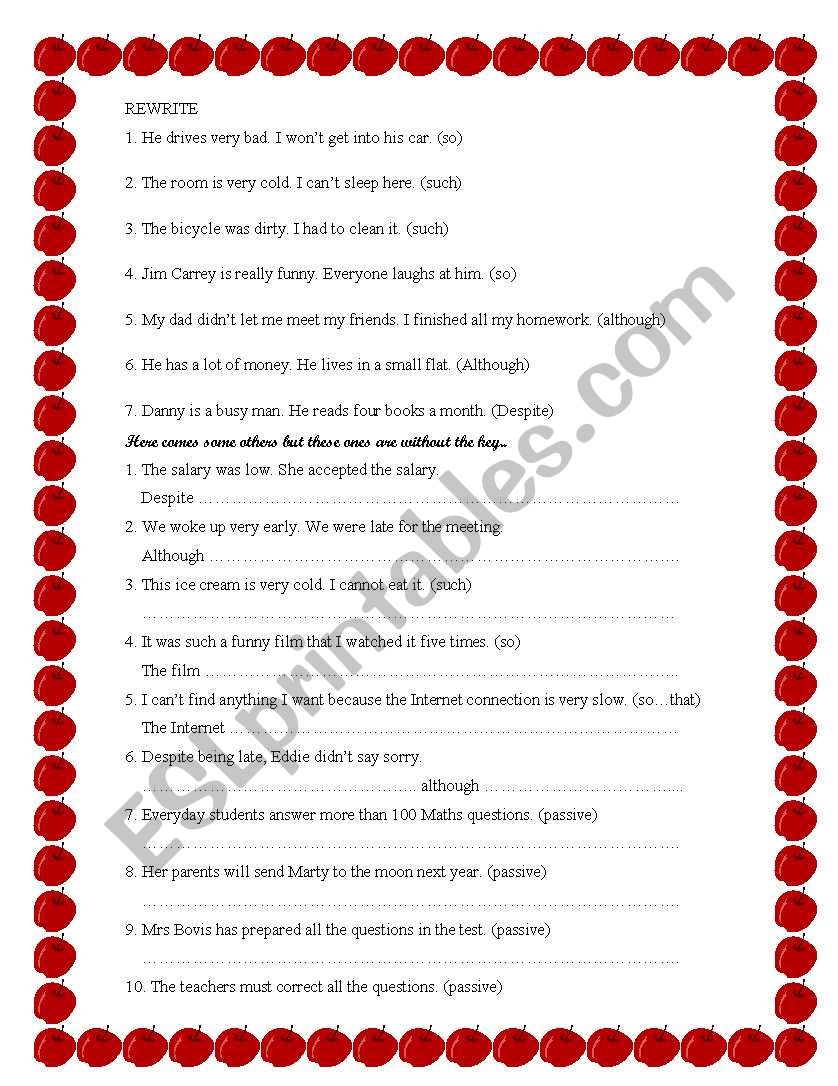 Rewrite Exercises worksheet