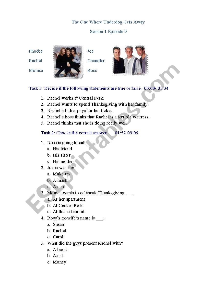 Friends Season 1 Episode 9 worksheet