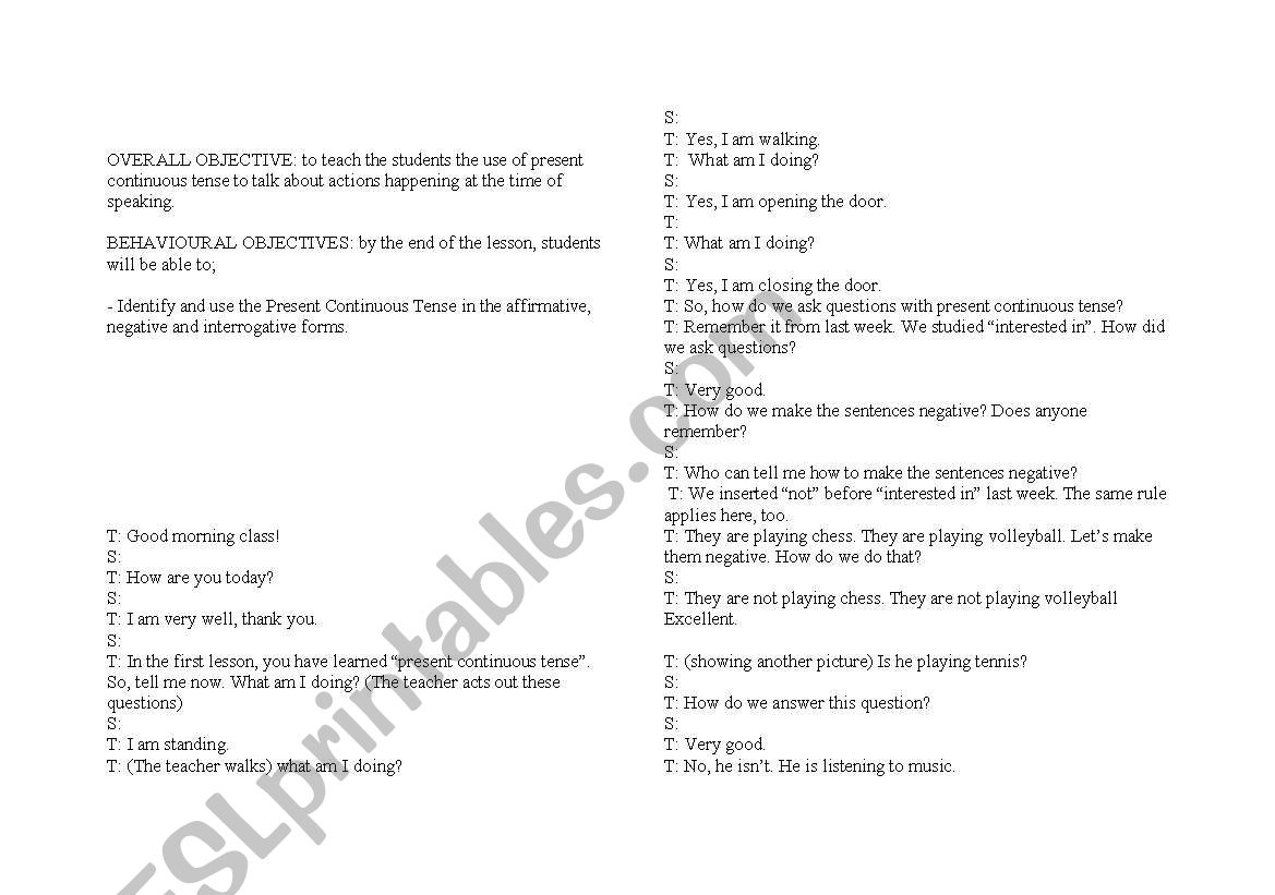 Present Continuous with a lesson plan