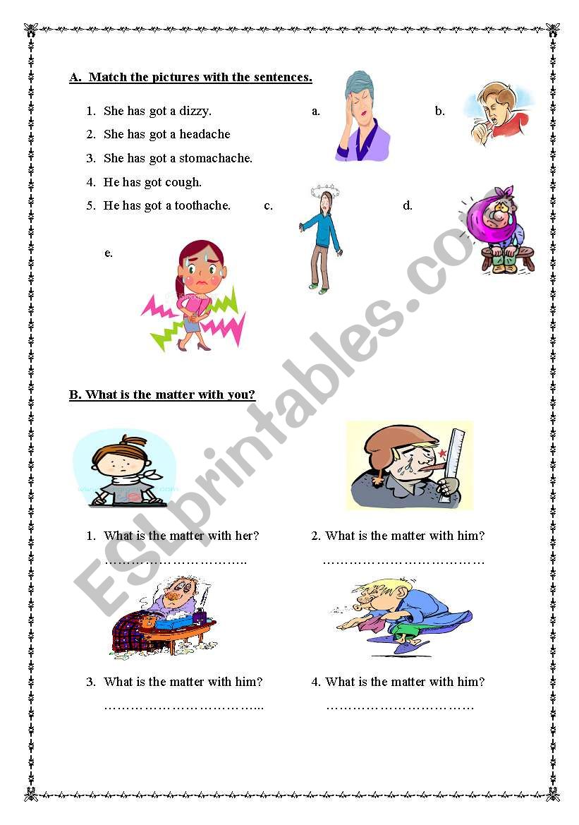 health problems worksheet