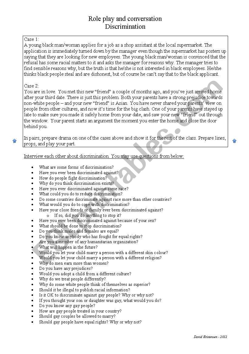 Discrimination worksheet