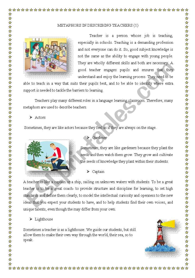 teachers role worksheet