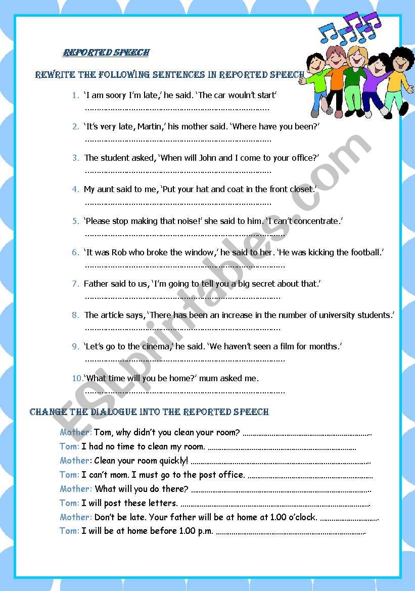 reported speech worksheet