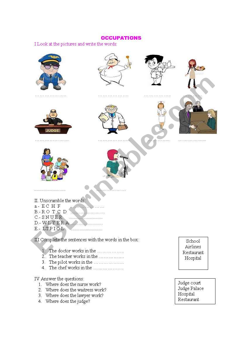 The Occupations worksheet