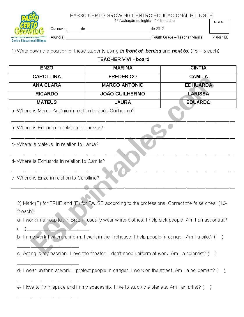 Incredible ENglish 4 test worksheet