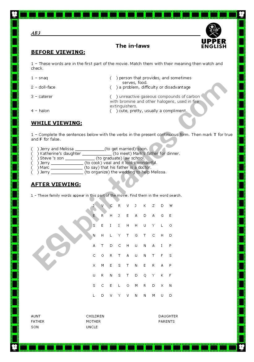 the in laws worksheet