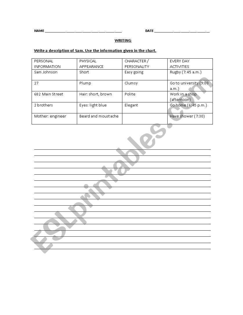 Writing- Sams routine worksheet