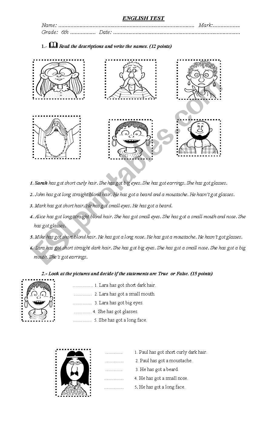 physical descriptions worksheet