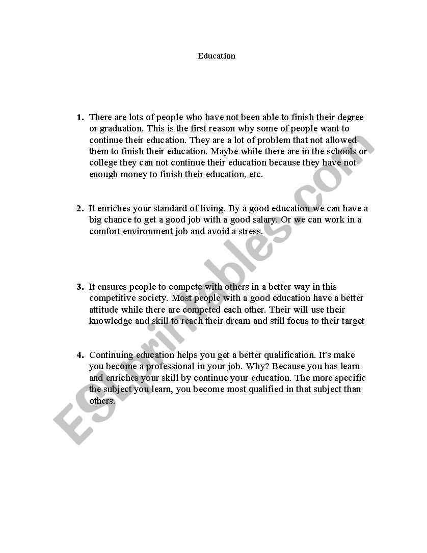 Education worksheet