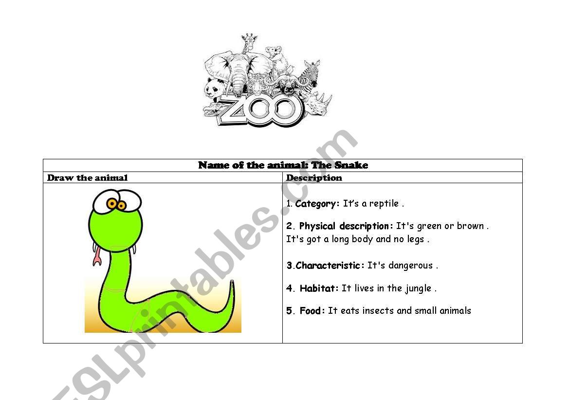 The Zoo (Animal description) worksheet