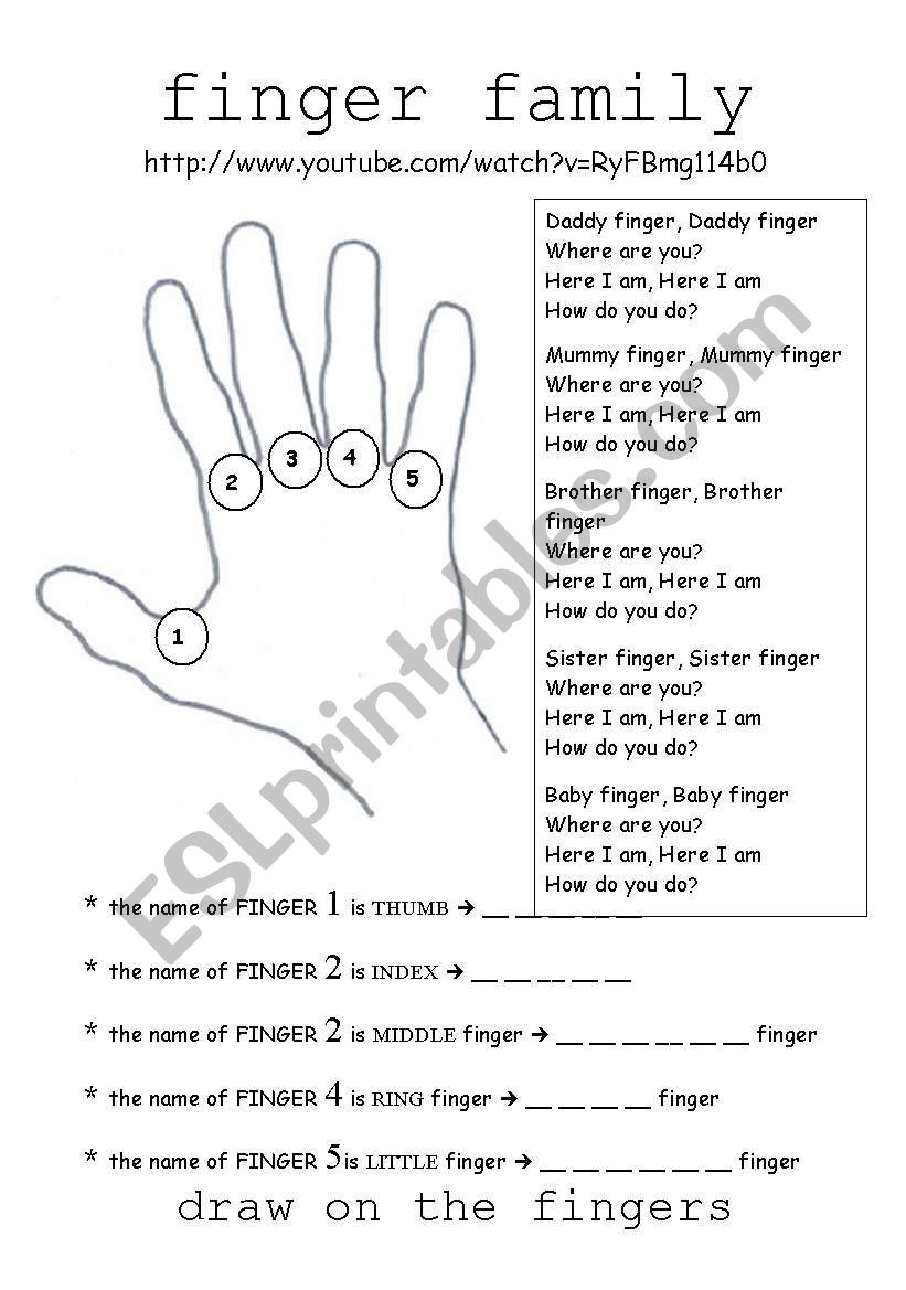 finger family worksheet