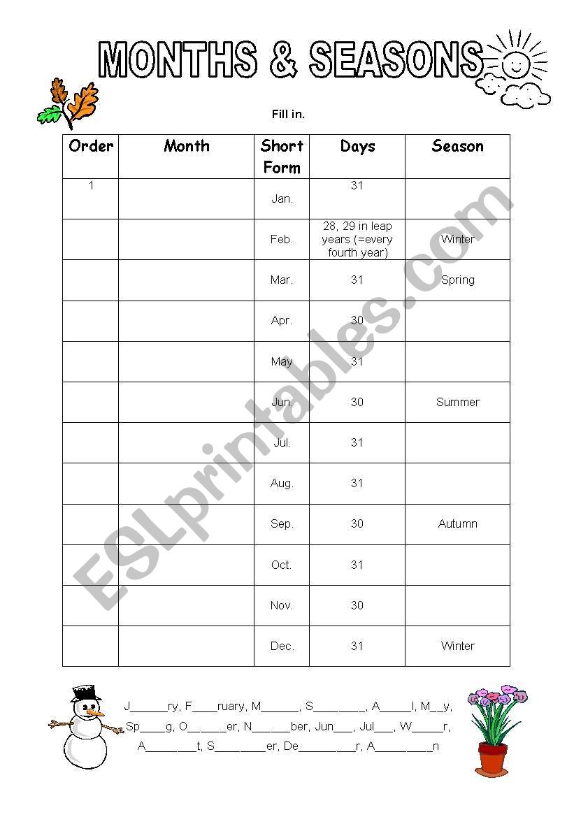 months of the year (+short key)