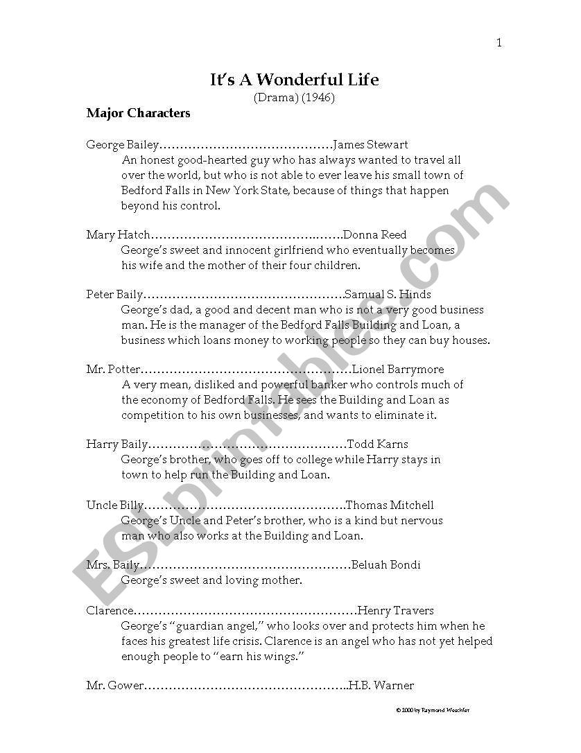 Its a wonderful life worksheet