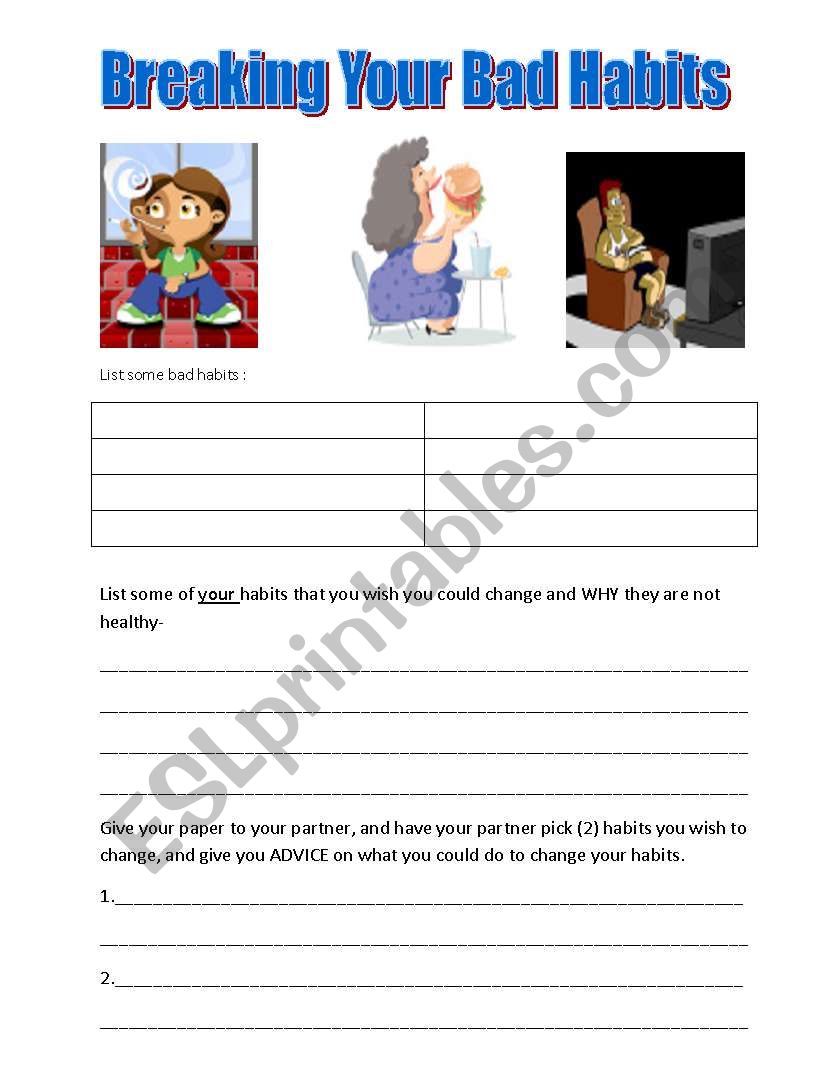 Breaking Your Bad Habits worksheet