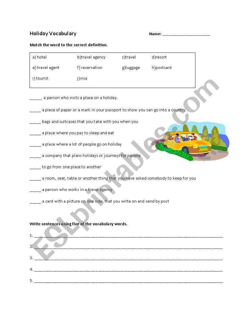 HOLIDAY VOCABULARY worksheet