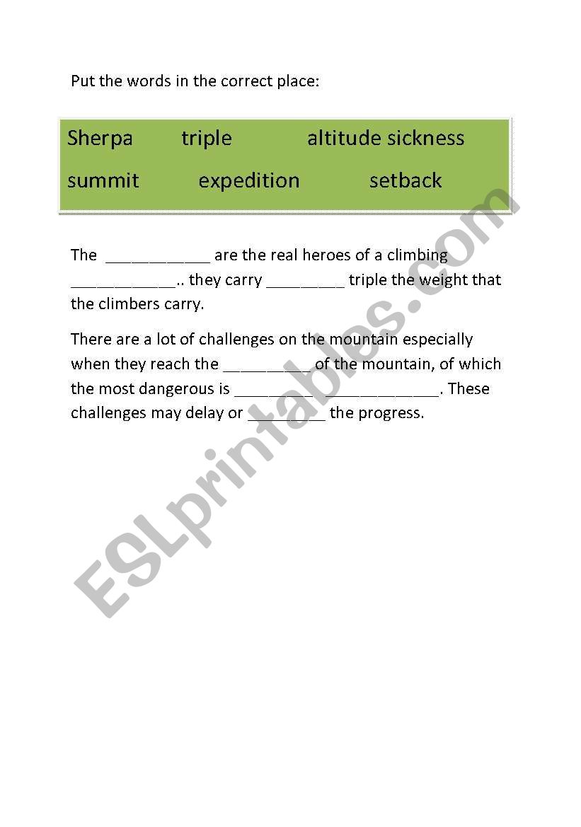 sports vocabulary (climbing) worksheet