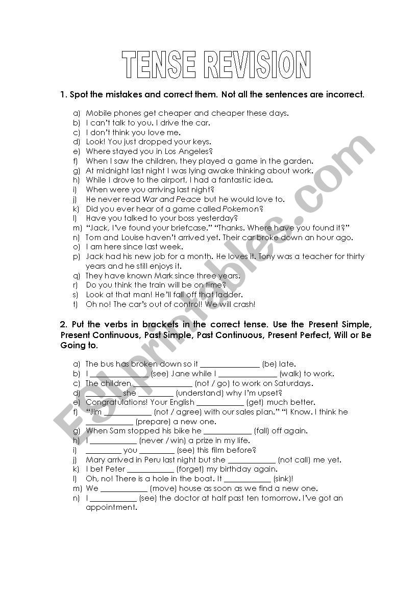 Tense revision worksheet