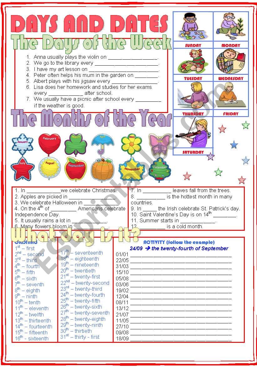 Days and Dates worksheet