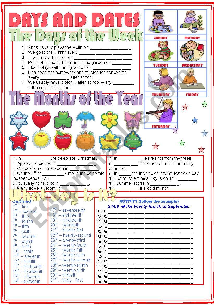 Days And Dates ESL Worksheet By Nuria08