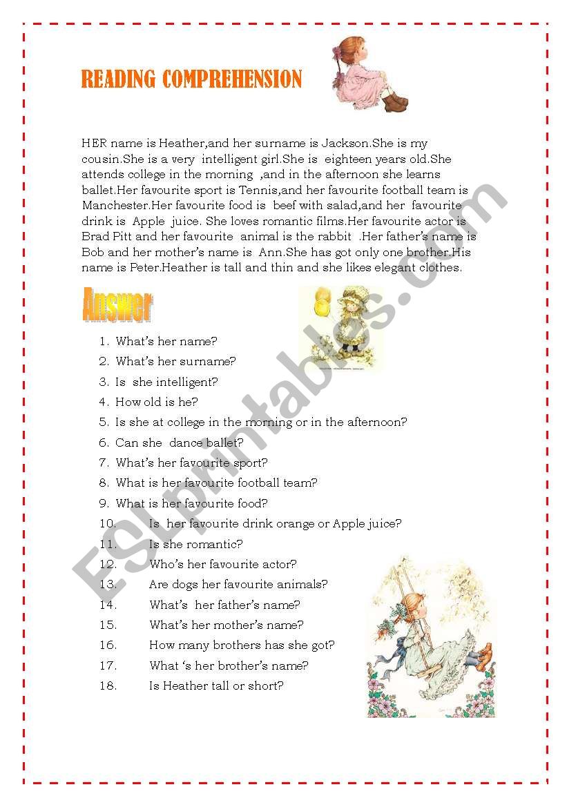 READING COMPREHENSION worksheet