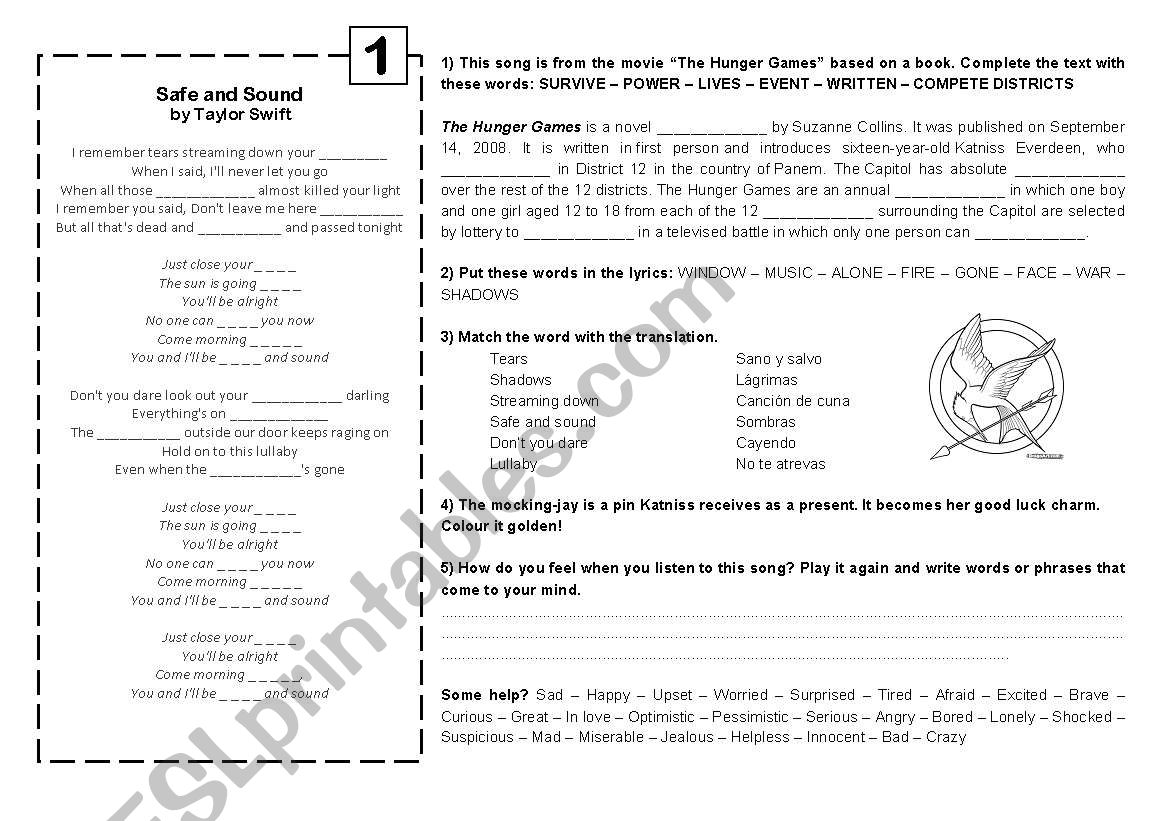 ´Safe and Sound´ by Taylor Swift - ESL worksheet by Naty85