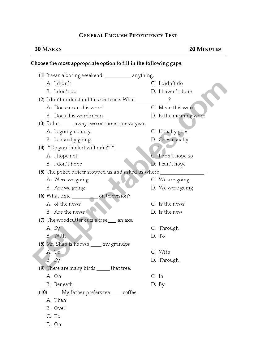 English Language Proficiency Test