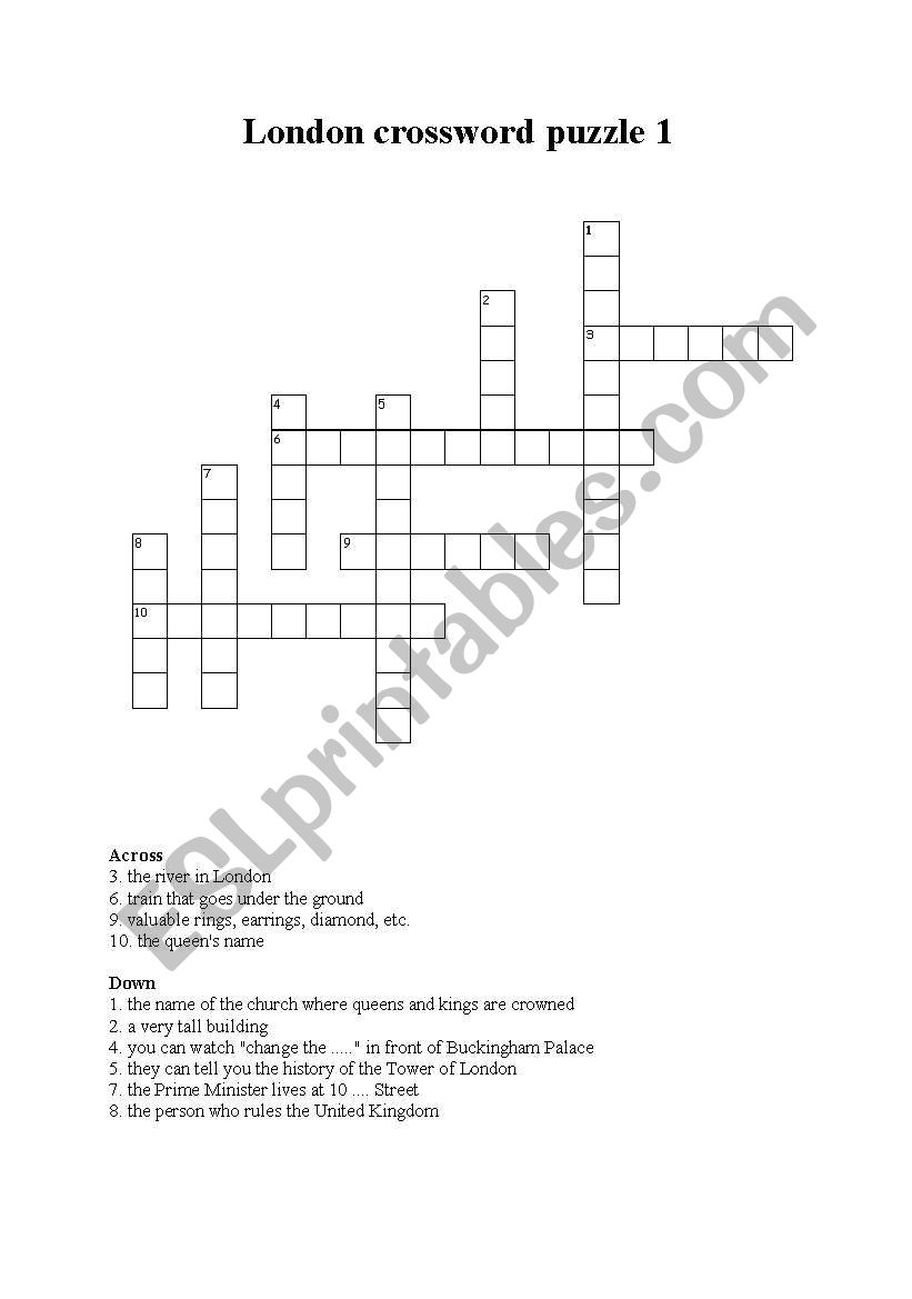 London crosswords puzzle 1 worksheet