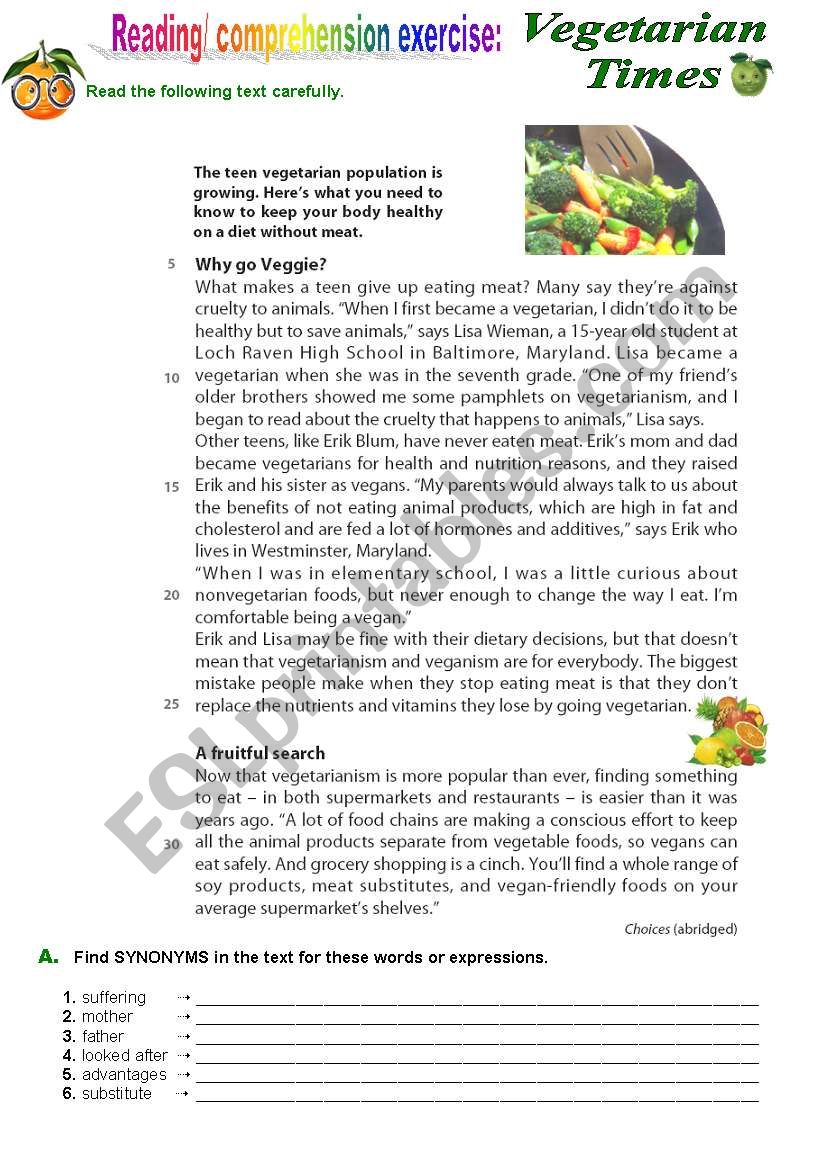 Vegetarian Times worksheet