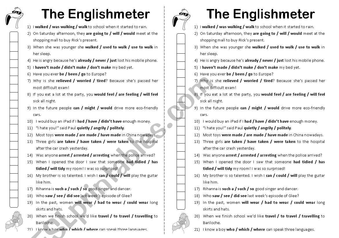 The Englishmeter worksheet