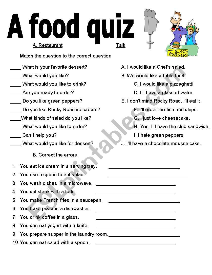 a food quiz worksheet