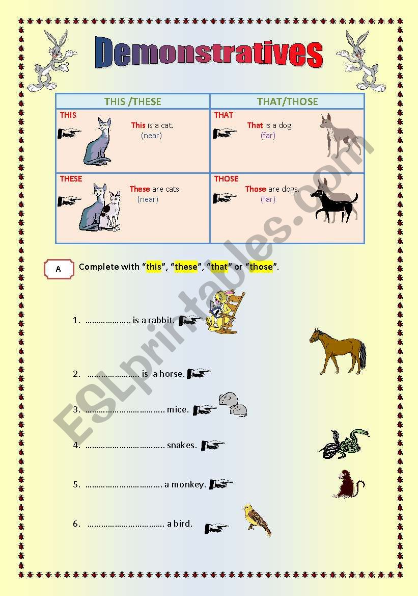 Demonstratives worksheet