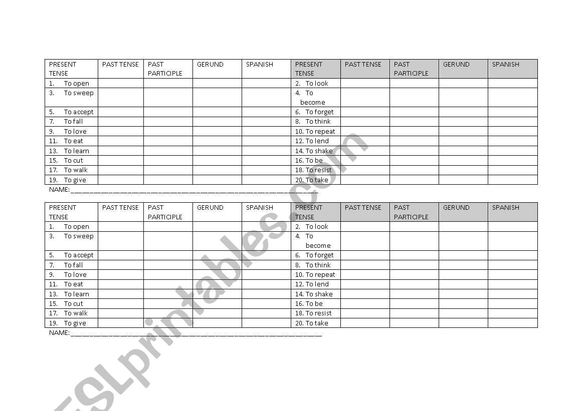 Tenses worksheet