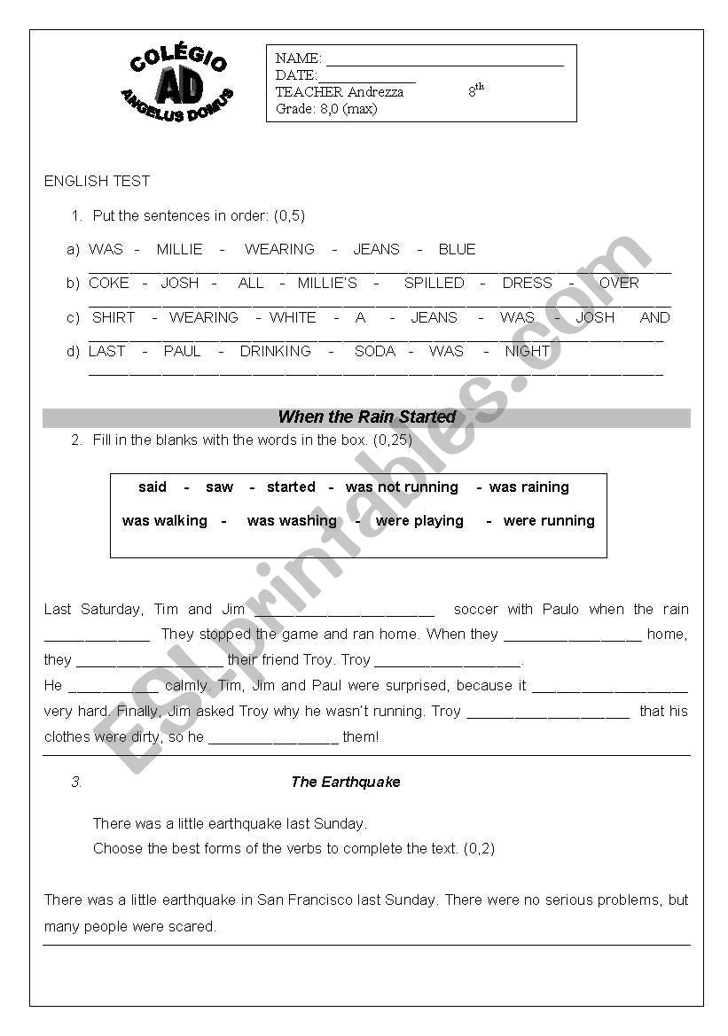 English test - review worksheet