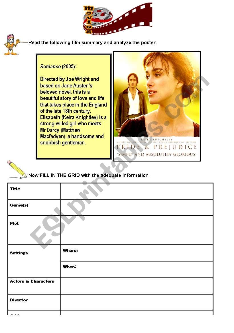 Movies: Pride and Prejudice worksheet