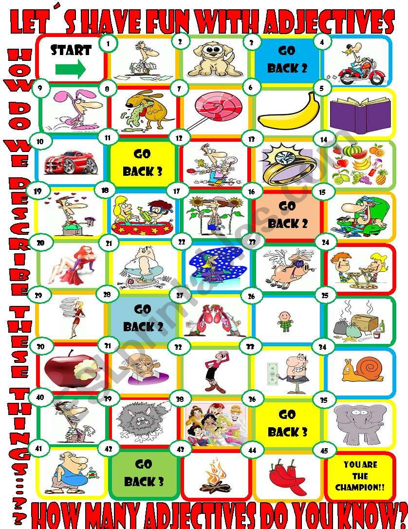 Adjective Board Game worksheet