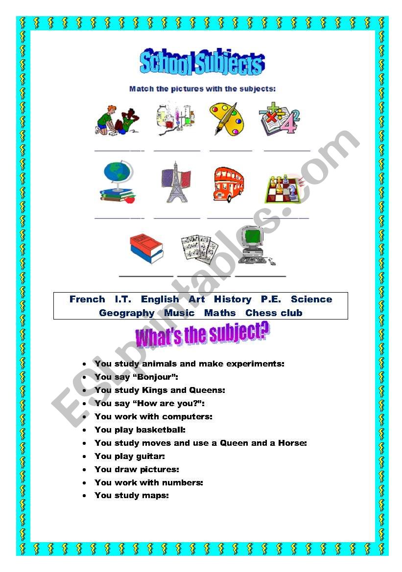 School Subjects worksheet